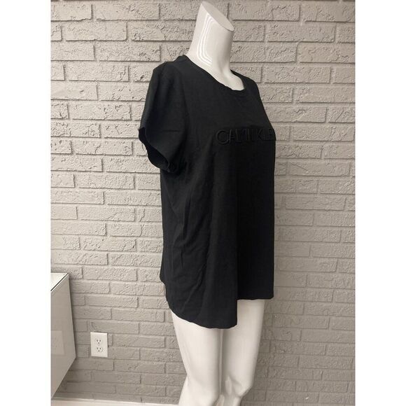 Calvin Klein Women Black Crew Neck Short Sleeve T-Shirt Size XL - Picture 6 of 9